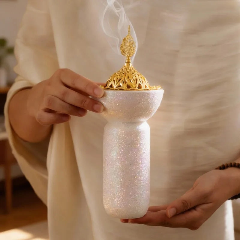 Middle Eastern Resin Incense Holder Glitter-handled Tower Burner Qme