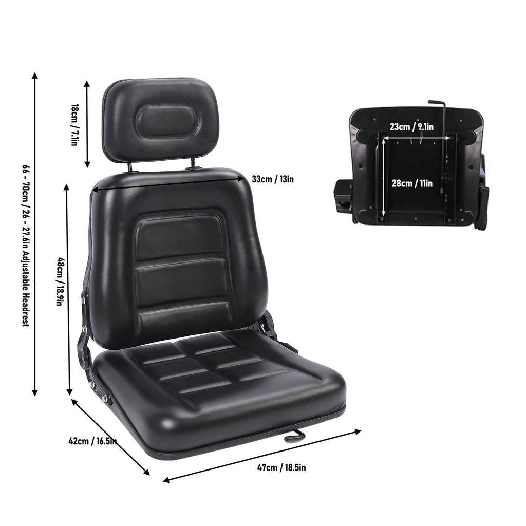 Forklift Seat Black Wear Resistant Lawn Mower Seat Ergonomic with Adjustment and Slide Rail for Excavator Loader Tractor Mower Qme