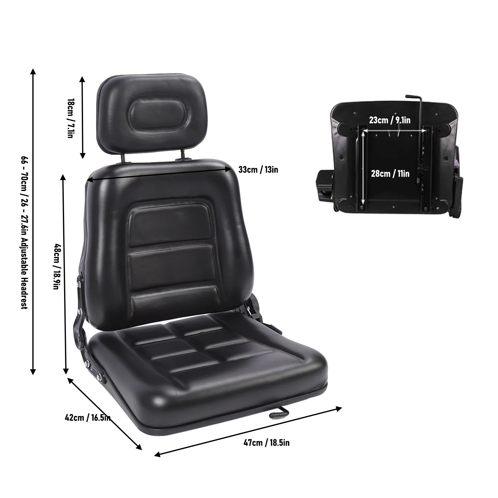 Forklift Seat Black Wear Resistant Lawn Mower Seat Ergonomic with Adjustment and Slide Rail for Excavator Loader Tractor Mower Qme