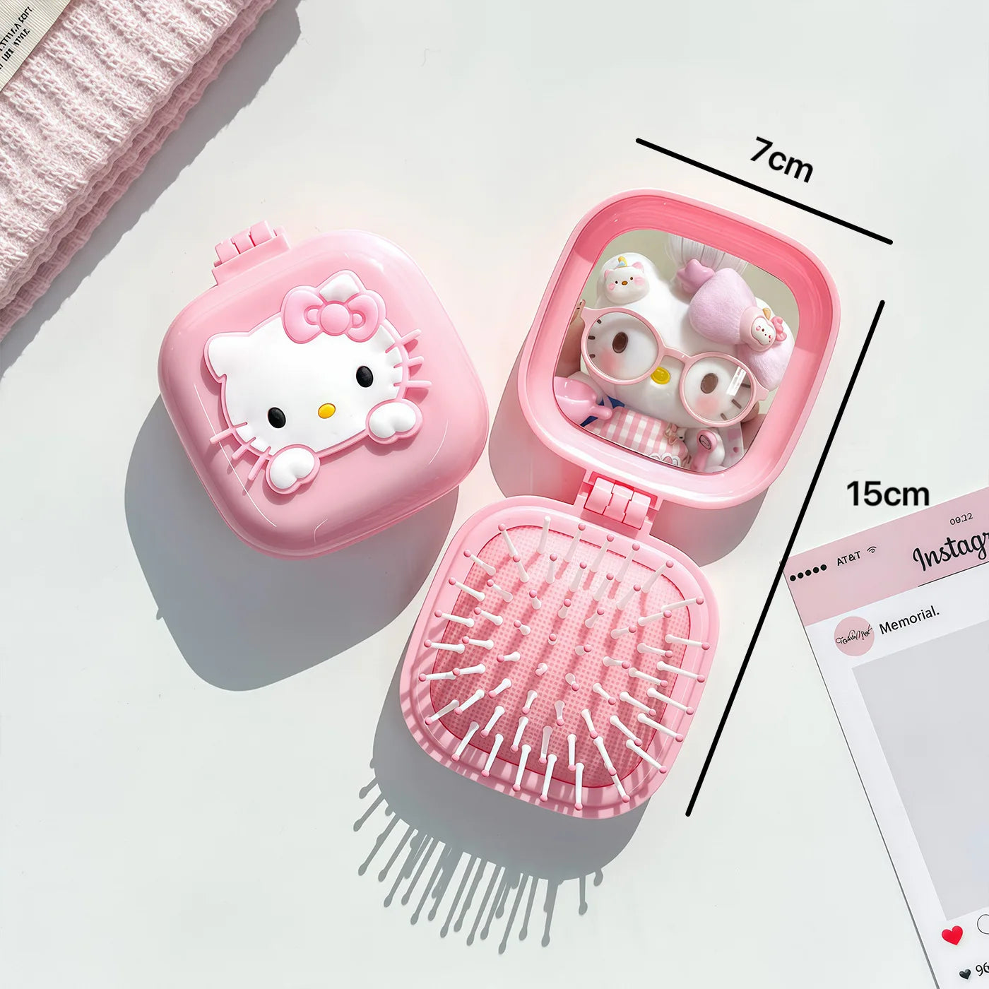 Hello Kitty Cute Folding Air-Cushion Comb Compact and Portable Air-Cushion Comb Air-Cushion Comb with Scalp Massager Qme 1