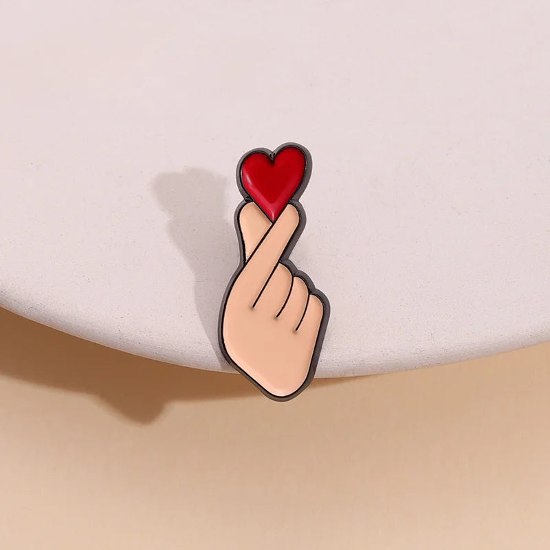 Cartoon Enamel Pin Gesture Heart Badge Jewelry Love Men Women Backpack Hat Lapel Brooches Accessories Wholesale Friends Gifts Qme