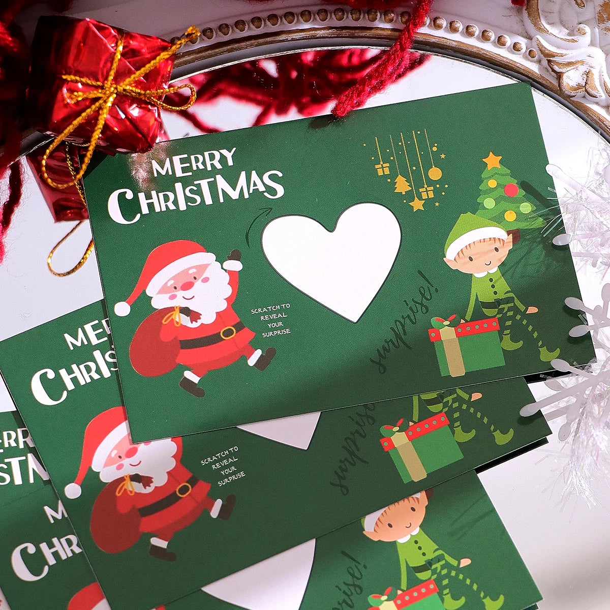 10Pcs/20Pcs Creative Merry Christmas Themed Lucky Scratch-Off Cards, Cute Cartoon Santa Claus Design Surprise Greeting Cards Qme