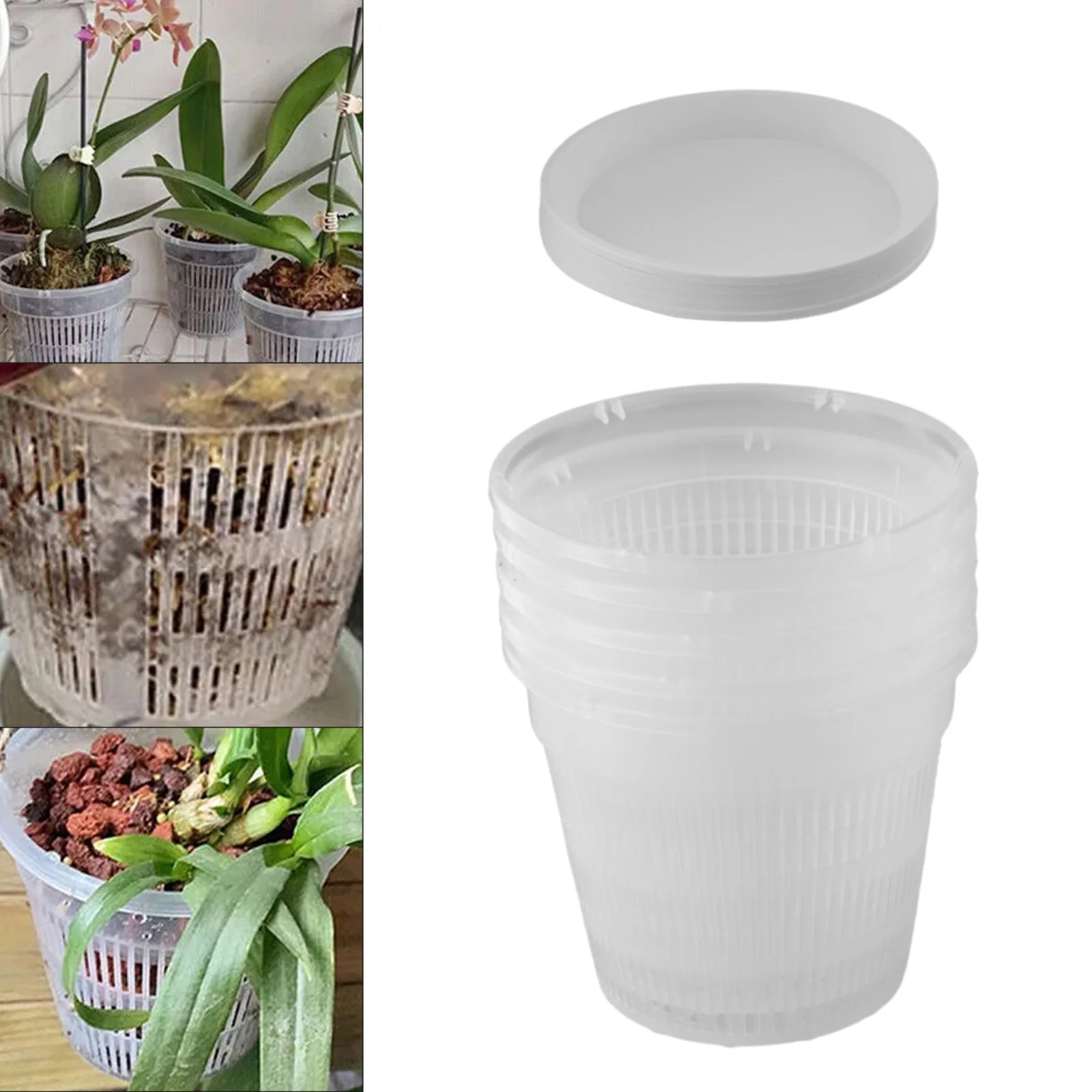 5pcs Clear Nursery Pots Garden Planting Pot Orchid Pot With Saucers Plastic Breathable Pot With Tray Repotting Pot With Holes Qme