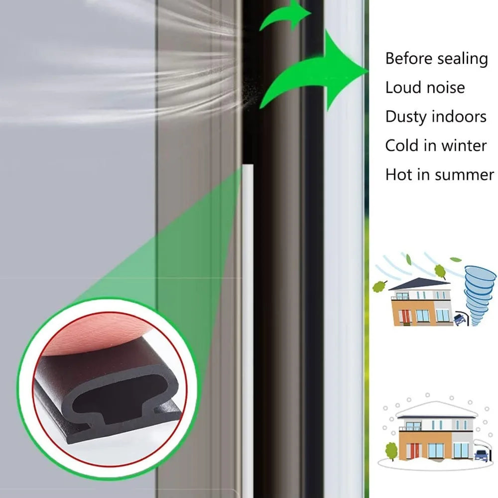6-15M Sound Proof Door Window Sealing Strip Weatherproof Anti-Collision Strip Self-Adhesive Anti Dust Door Seal Rubber Strip Qme