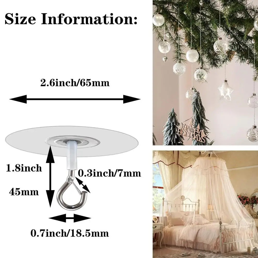 1pc No-Drill Hooks For Ceiling Self-Adhesive Water Resistant Hooks For Ceiling Home Storage Hooks For Wind Chimes Plants Lights Qme White