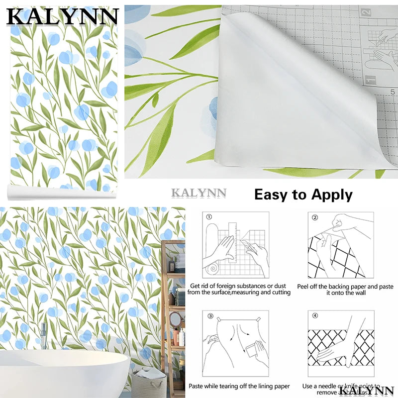 Floral Peel Stick Wallpaper Boho Bathroom White Blue Green Bedroom Qme