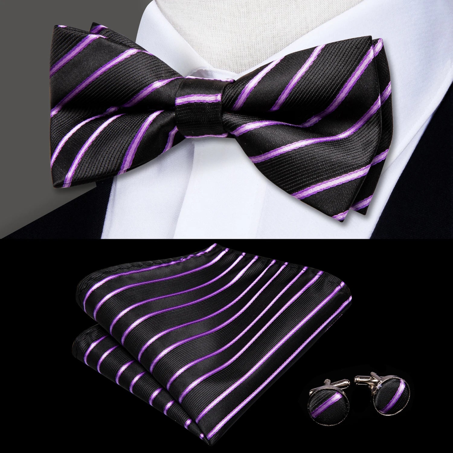 Hi-tie Dusty Pink Silk Mens Solid Sage Green Pre-tied Bow Tie Hanky Qme LH-0567