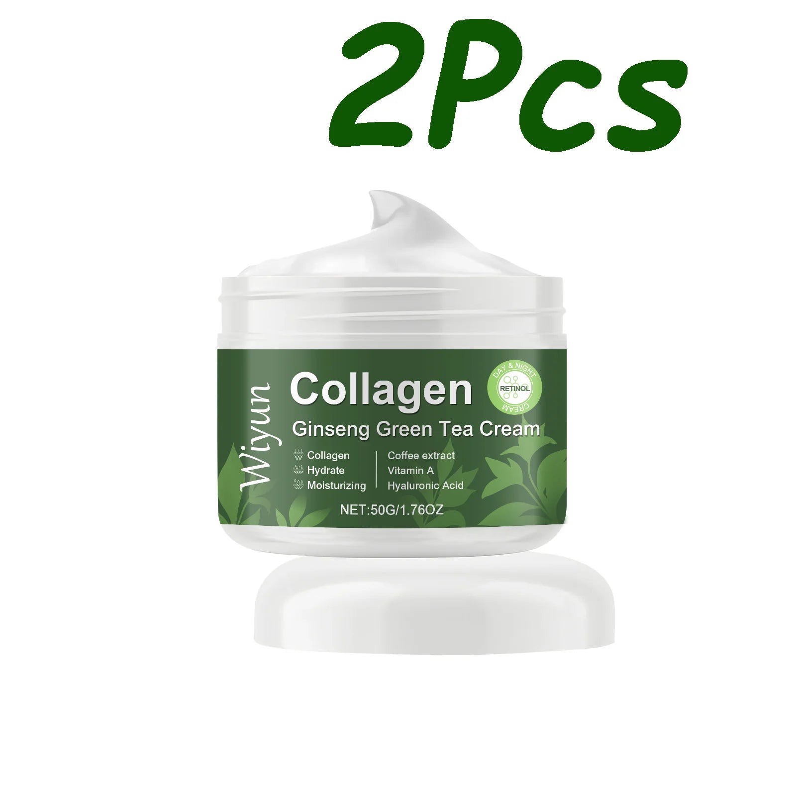 Collagen Ginseng Green Tea Cream Anti-Aging Face Cream Firming Brightening Deep Moisturizing Revitalizing Nourishing Skin Care Qme 2 x 50g Boxed