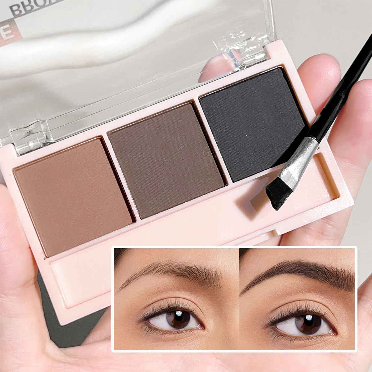 3-color Eyebrow Powder Palette With Eyebrow Brush - Natural Long-Lasting Eyebrow Powder Eyebrow Shape Waterproof and Sweat-proof Qme