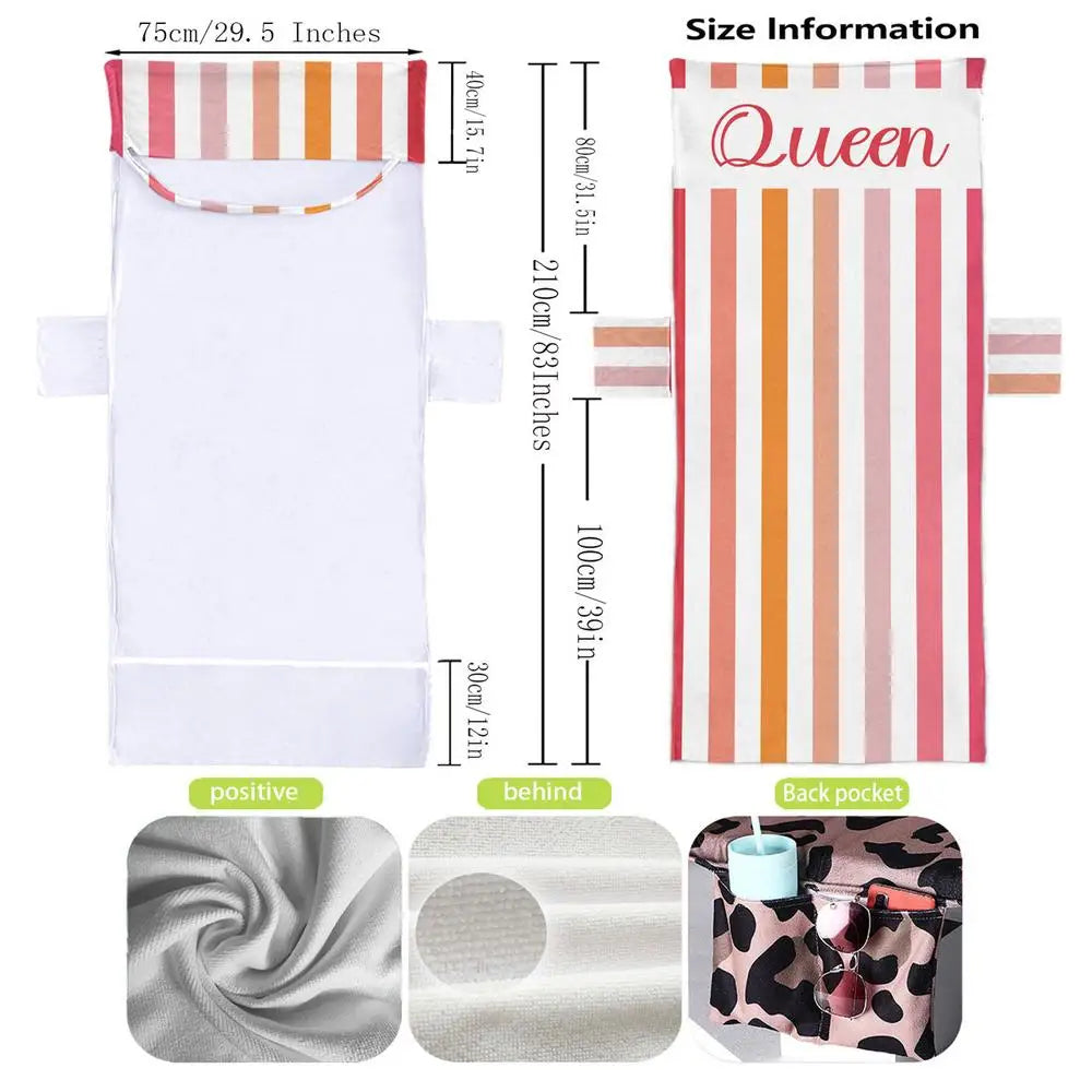 1Pc Striped Beach Chair Cover with Side Storage Pockets Pool Lounge Chaise Towel Sun Lounger Covers suitable for Beach Chair Qme Pink China Mainland