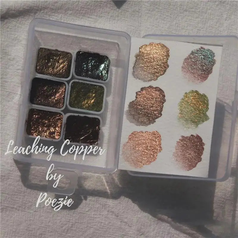 6 Colors Solid Pigment Watercolor Blue Purple Green Decor Metallic Qme Brown