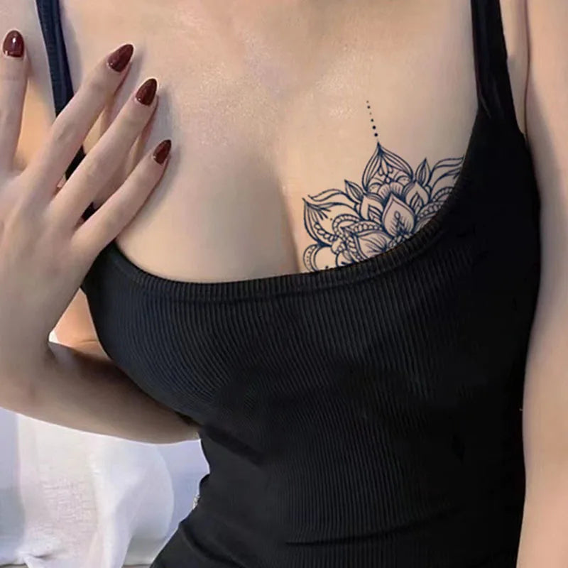 Sexy flower pattern breast temporary sticker waterproof and sweat proof herbal juice nipple sticker tattoo trendy new style Qme