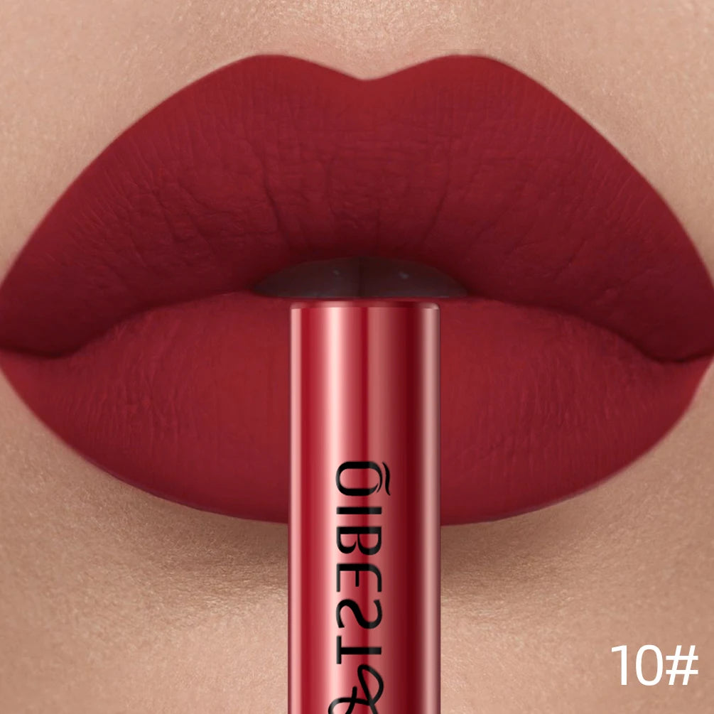 QIBEST Matte Liquid Lipstick Waterproof Long Lasting Velvet Lip Gloss Tint Tube Matte Nude Pigment Red Lipgloss Lips Makeup Qme 10