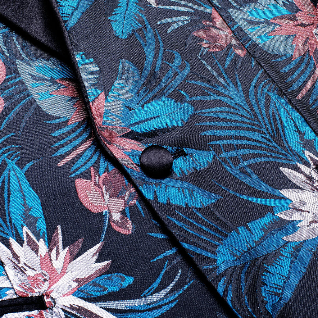 Men's Blue Red Tropical Floral Shawl Lapel Tuxedo Blazer Formal Suit Jacket Luxury Party Blazer for Wedding Prom Nightclub Qme