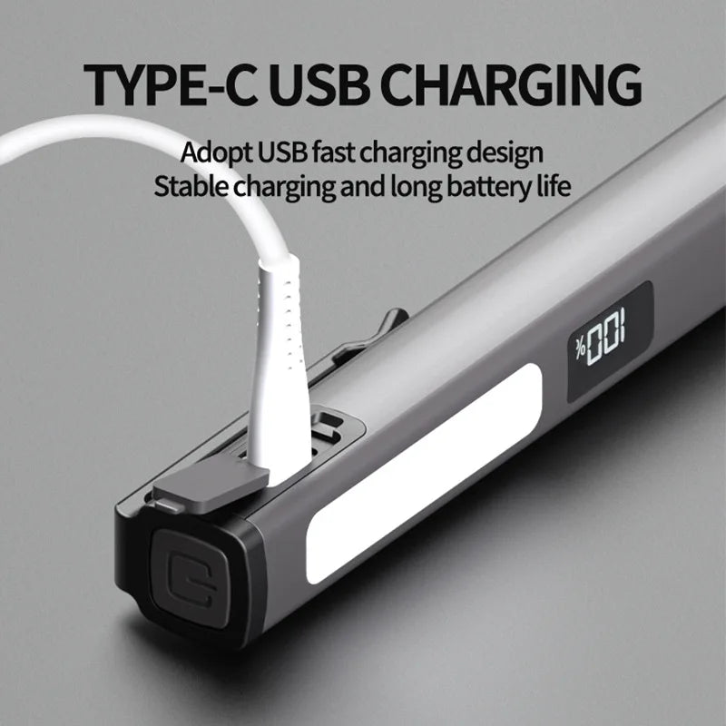 COB LED Work Light Rechargeable Pen Clip Flashlight Strong Magnetic Qme