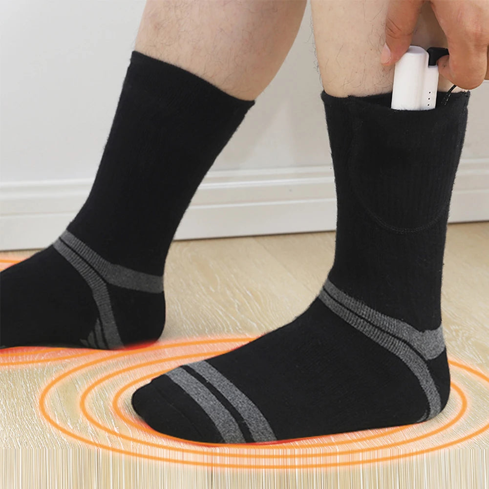 Unisex Electric Heated Socks Washable Rechargeable Heated Socks Elastic Thickened for Men Women Autumn Winter Thermal Sport Sock Qme