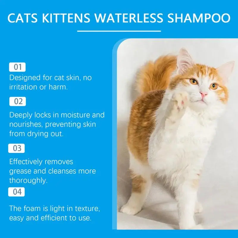 Cat Shampoo Waterless Cat Shampoo Licking Safe Dry Shampoo 60ml Gentle Foam Shampoo for Cats Deep Cleansing Relieves Itchy Skin Qme