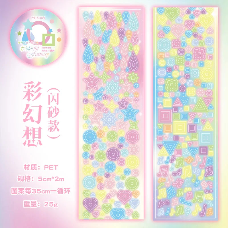 Cute Y2K Glitter Ins Style Decoration Adhesive PET Tape Planner Handbook DIY Scrapbooking Journal Collage Material Stickers Qme A HOT SALE