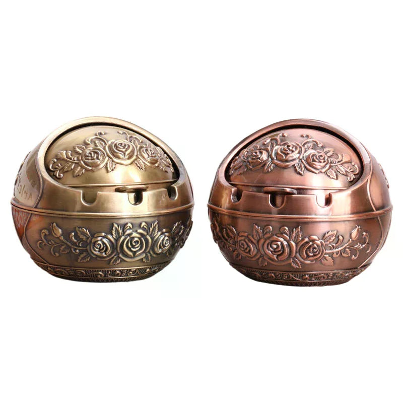 New Retro Ashtray With Lid Creative Metal Household Ashtray Home Decoration Anti-flying Ash Anti-smoke Ashtray Home Decoration Qme
