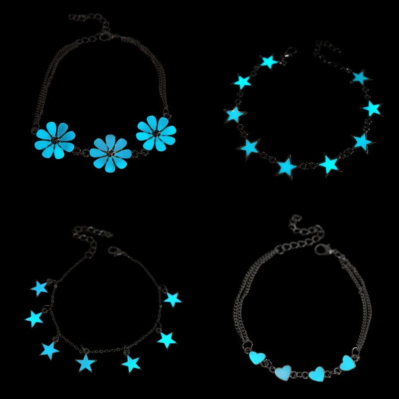 b127 Fashion Fluorescent Bracelets Heart Star Flower Shape Bracelets Glow In The Dark Luminous Bracelet for Women Jewelry Gifts Qme
