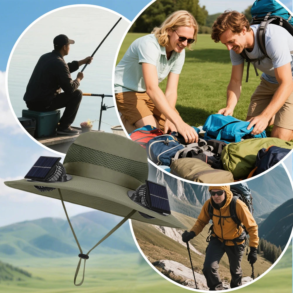 For Outdoor Camping Fishing Hiking Sunscreen Fisherman Hat Solar Fan Cap Portable Solar Charging Cap with Fan Suitable Qme