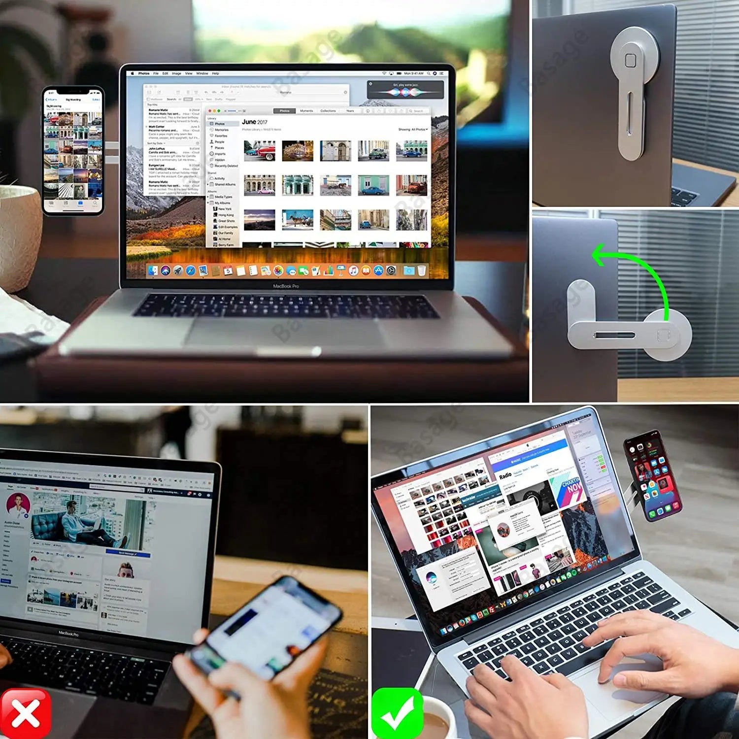 Magnetic Laptop Phone Holder Computer Monitor Side Cell Phone Slim& Foldable For iPhone 14/13/12 Series Case and All Phone Qme