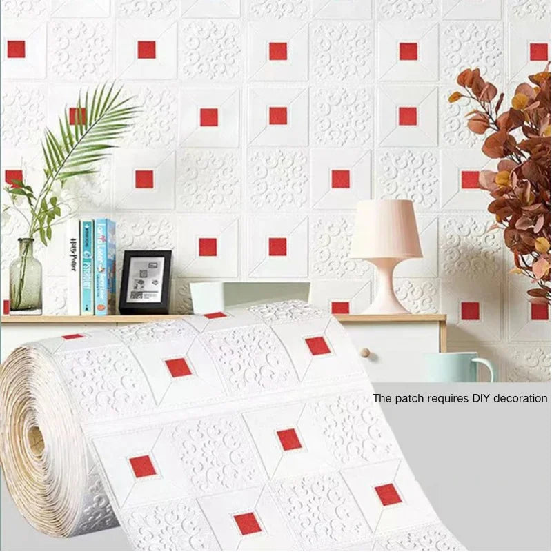 1- 70 Golden Brick Foam Wallpaper Wall Sticker Self Adhesive Panel Qme red 70CMx70CM 1pcs