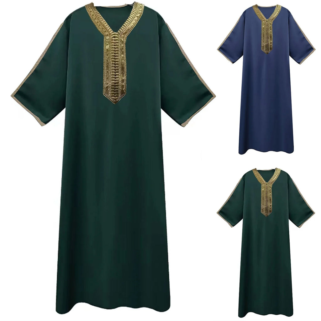 Men's Muslim Robe Arab Middle Robe Long Sleeve Embroidered Long Shirt Prayer Simple Loose Clothing Qme