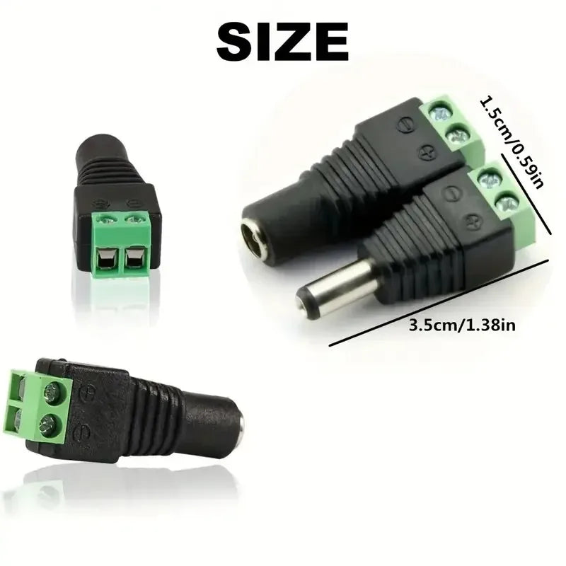 50PCS DC 5.5*2.1mm Female to Green Terminal Power Adapter No Soldering DC Connector for CCTV Camera Qme