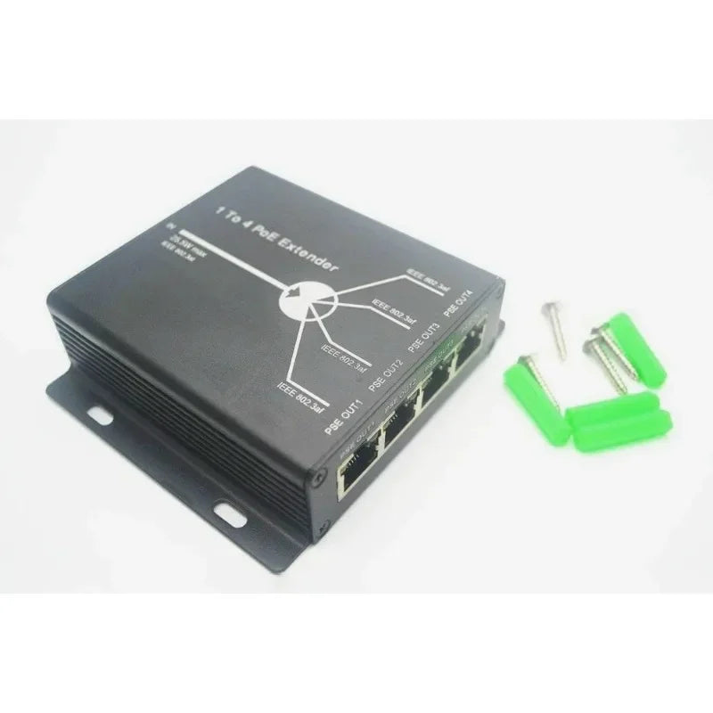 4 Port IEEE802.3at 25.5W PoE Extender / Repeater for IP camera Extend 120m transmission distance with 10/100M LAN ports Qme