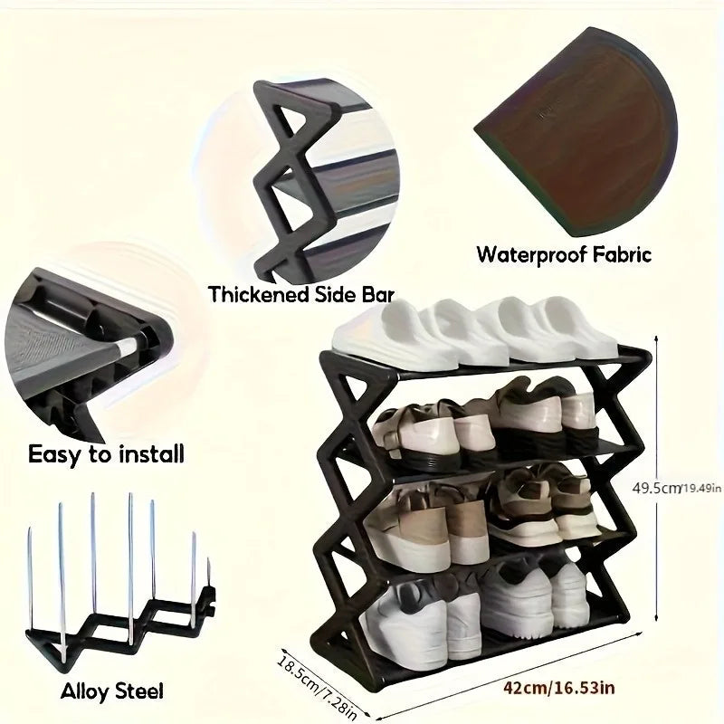 4Layer X-Type Multi Layered and Space Saving Shoe Rack,Solid Color Simple Home Assembly Shoe Rack,Suitable for Porch,Living Room Qme