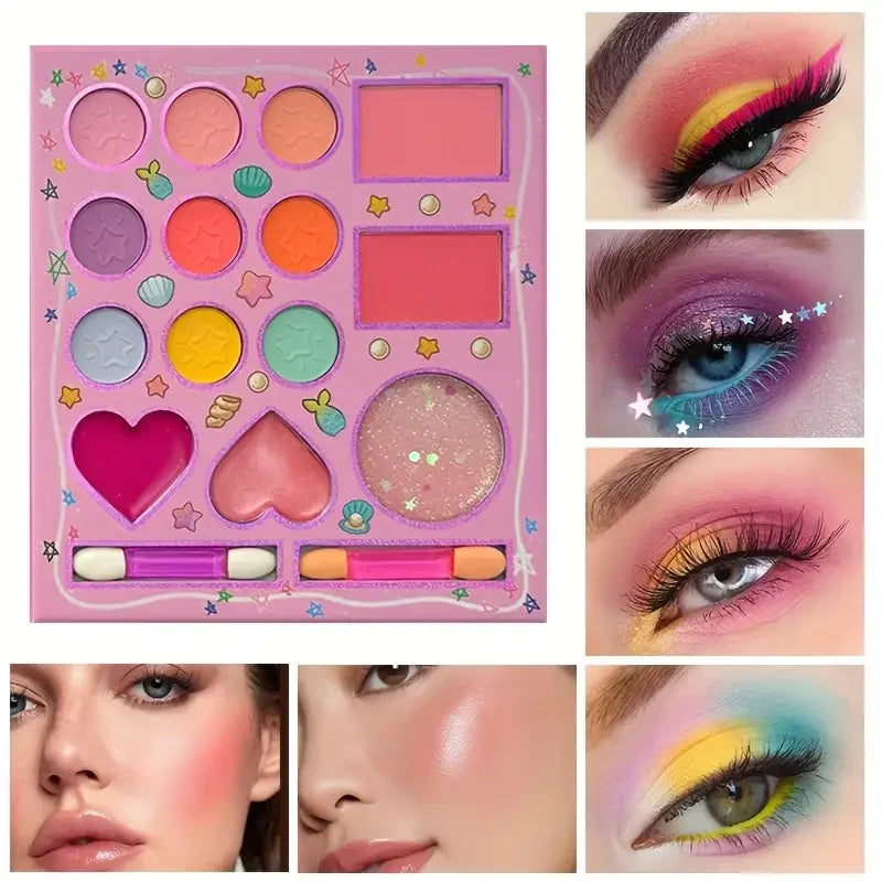 14-color Cartoon Makeup Palette Pink Glitter Eyeshadow Matte Sequins Qme