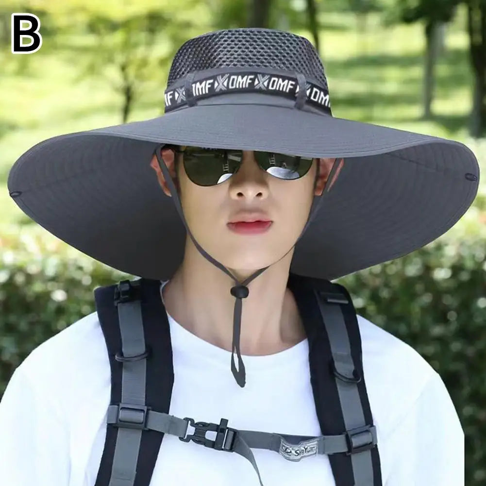 Summer Large Sun Hat Men Women Breathable Fishing Caps Sun UV Protection Mesh Fisherman Hat Hiking Outdoor Beach Cap Qme gray