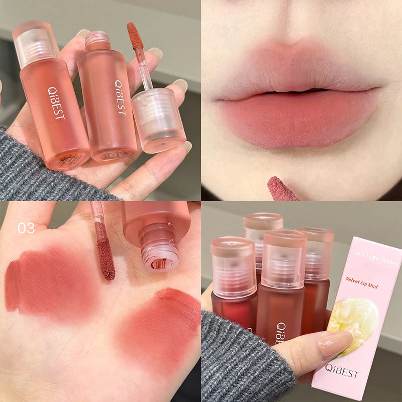 QIBEST 6 Colors Matte Nude Liquid Lipstick Velvet Durable Gloss Sexy Red Lip Stain Makeup Waterproof Lasting Lip Mud Cosmetics Qme 03 Normal