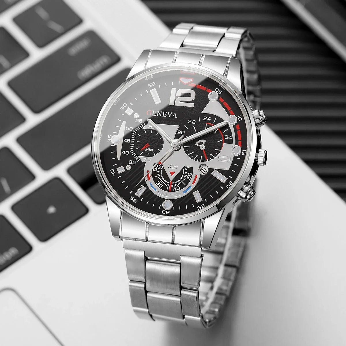 3 pc/set moda masculina relógios de negócios luxo homem quartzo relógio de pulso data reloj hombre (sem caixa) Qme silver