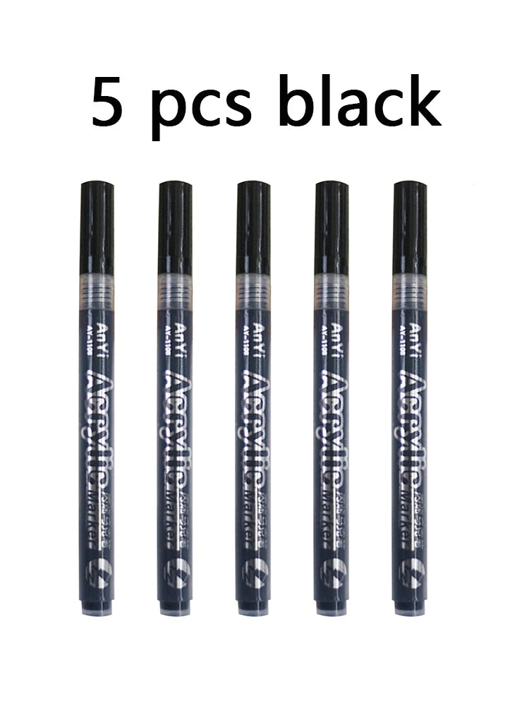 3/5Pcs/set Acrylic Markers Paint Pen Black for Rock Painting, Stone, Ceramic,Tire, Metal, Canvas Extra-fine Tip Qme 5 black