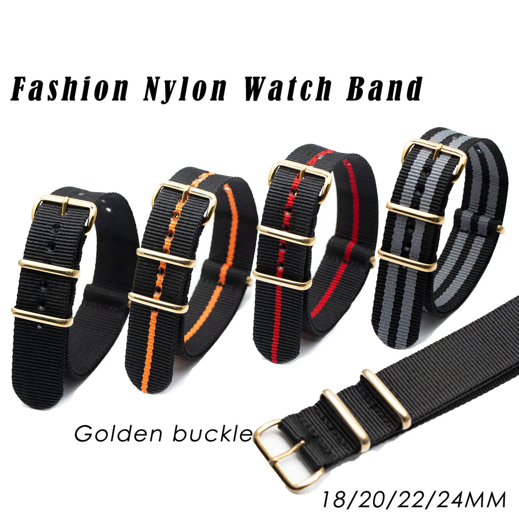 Hot Selling Gold Square Buckle Nylon Four Colors Watch Strap Fashionable Wear Resistant Watch Striped Bracelet Nice Watch Strap Qme