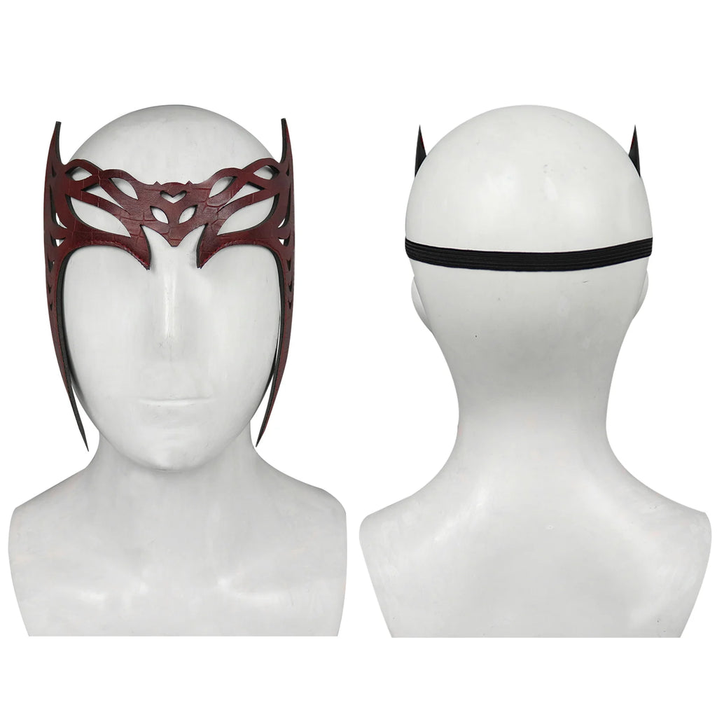 Superhero Scarlet Witch Cosplay Headband Mask Leather Headwear Face Cover Halloween Costumes Party For Adult Cosplay Props Qme