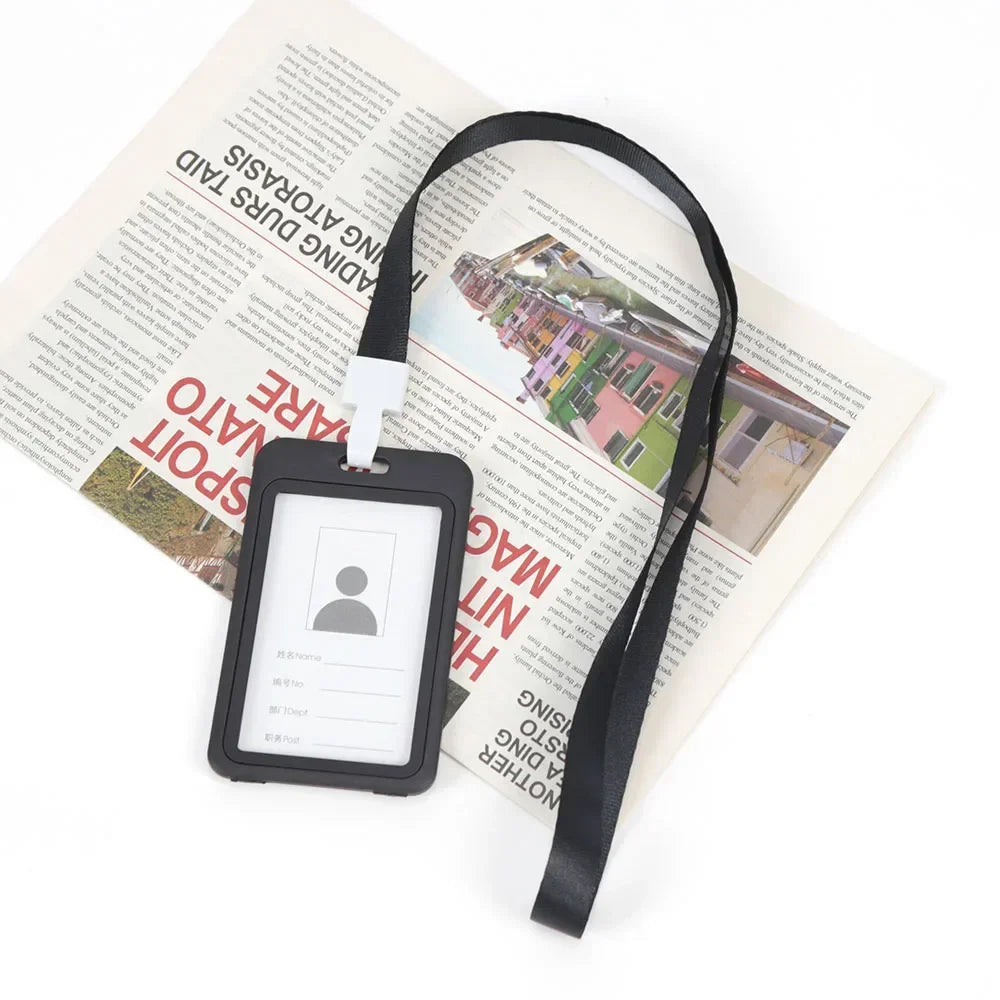 Unisex Work ID Card Holder Lanyard Badge Holders Identification Qme black