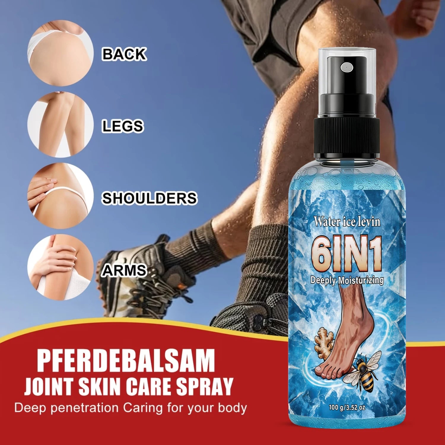 Cooling 6 In 1 Ginger Bee Venom Foot Spray, Collagen Mineral Oil Deep Moisturizing Daily Body Care Mist Qme