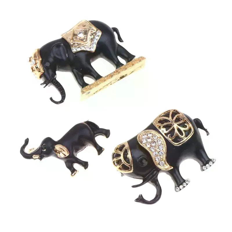 Black Gold Elephant Brooch Set With Shiny Rhinestone And Exquisite Design Perfect For Party Daily Wear Fashion Clothing Qme