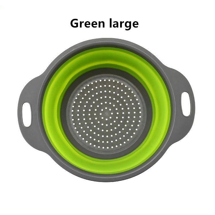 Foldable Vegetable Fruit Cleaning Basin Drainage Basket Silicone Collapsible Colander Folding Wash Drainer Kitchen Storage Tools Qme Green large