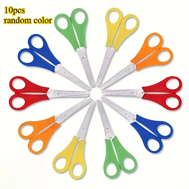 10Pcs Random Color Kids Safety Scissors Stainless Steel Blunt Tip Student Craft Scissors Portable School Office Paper Cutting Qme 10pcs