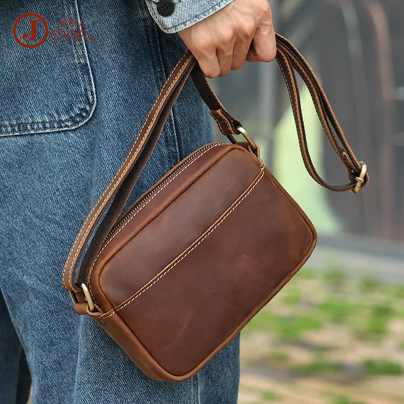 Men's Full Leather Retro Crossbody Messenger Bag Qme