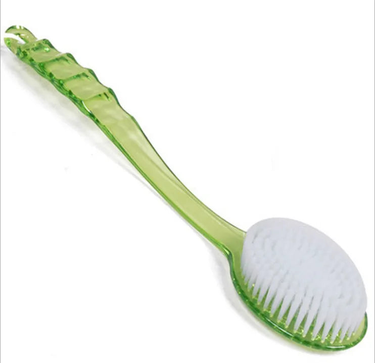 2 in 1 Multi-Purpose Bath-Brush Long Handle Back Scrubber Wet Dry Exfoliating Shower Sponge Skin Massage Tool Qme green