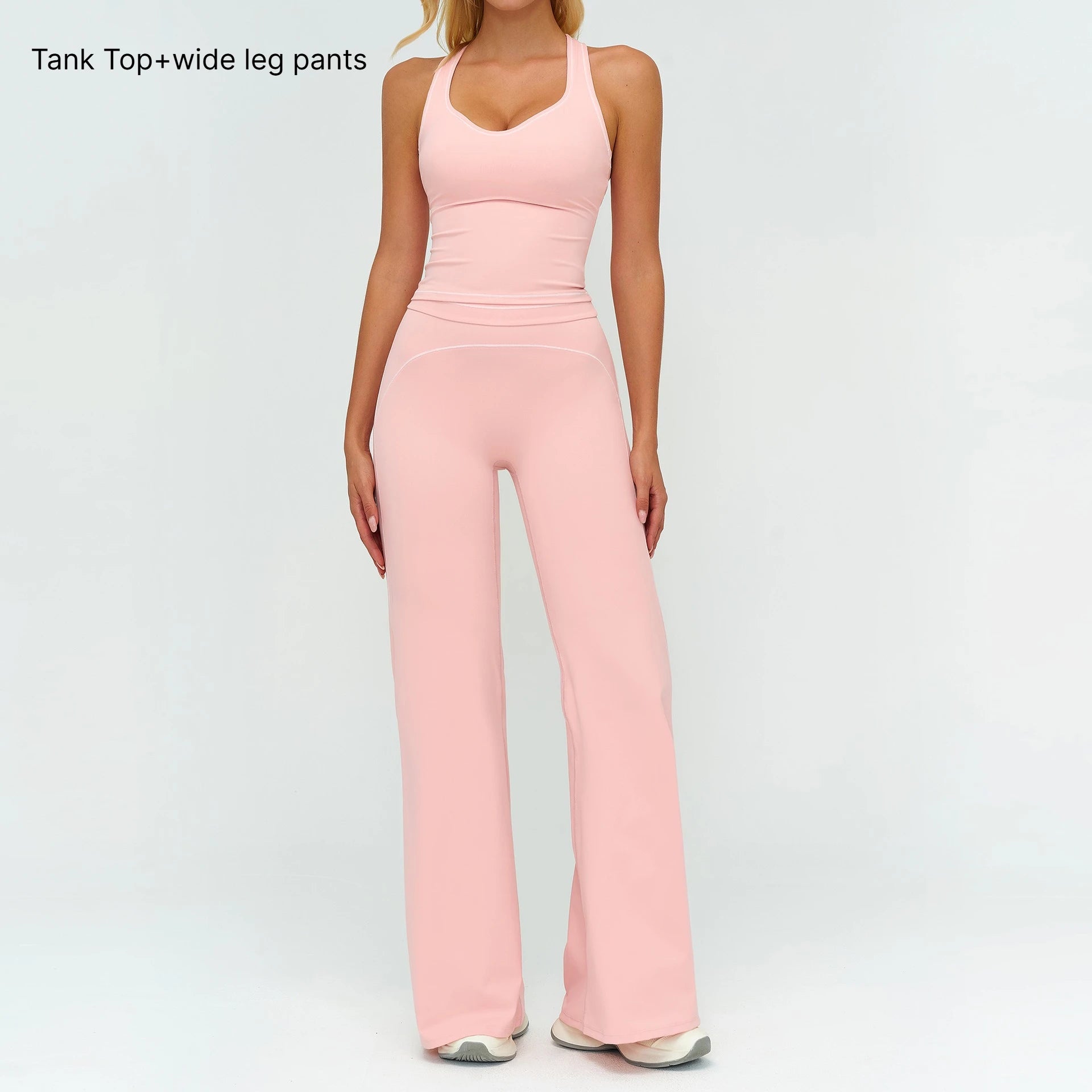 A 2PCS Yoga Set Gym Clothes Outdoor Sports Outfits Women Tracksuit Gym Fitness Suits Workout Flared Pants Sportswear Qme 2pcs powder M