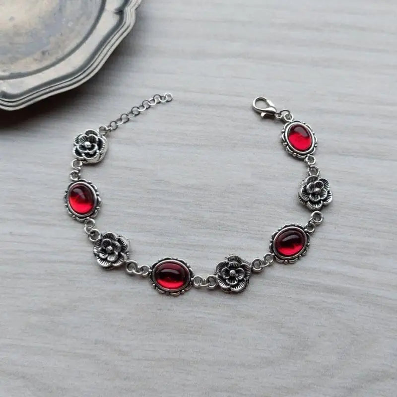 Unique Red Artificial Gemstones Bracelet Niche Unique Gothic Floral Bracelet Exquisite Adjustable Chain Bracelets Jewelry Gifts Qme