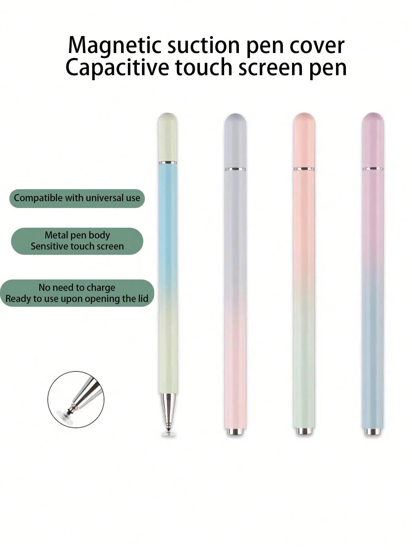 Macaron Gradient Capacitive Pen Disc-shaped Metal Magnetic Cap Stylus Qme