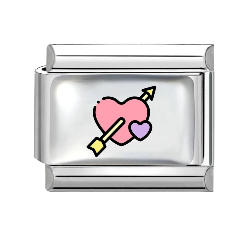 2026 Pink Love Heart Eyes Onearrow Through Italian Charms Link Sliver