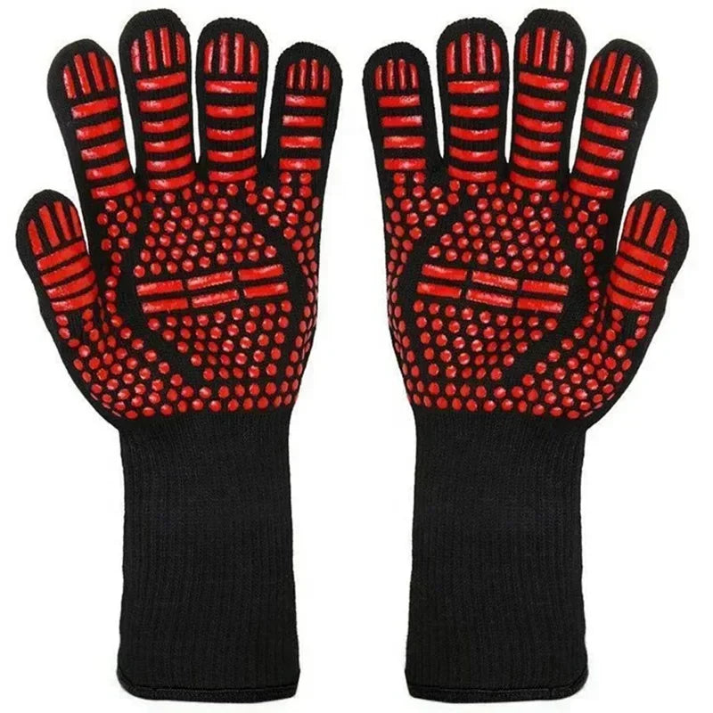 One Piece BBQ Gloves High Temperature Resistance Oven Mitts 500 800 Degrees Fireproof Barbecue Heat Insulation Microwave Gloves Qme red-1 piece